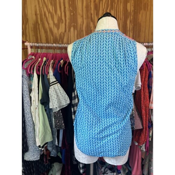 J Crew Blue Aztec Neon Orange Embroidered Tassel Sleeveless Top Sz 0 Boho - Picture 6 of 10